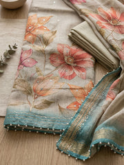 Embroidered Linen Blend Unstitched Suit With Pant & Dupatta