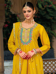 Embroidered Chinon Kurti With Plazzo & Dupatta