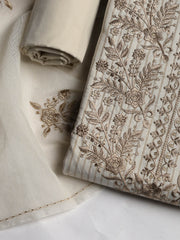 Neck Embroidered Cotton Blend Unstitched Suit With Dupatta