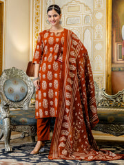 Printed Cotton Blend Kurta With Pant & Dupatta