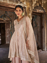 Sequin Embroidery Georgette Kurta With Sharara & Dupatta