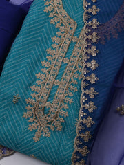 Neck Embroidered Organza Unstitched Suit With Dupatta