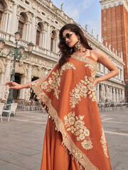 Embroidered Crepe A Line Dress With Dupatta