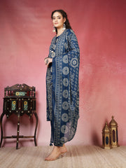 Printed Cotton Blend Kurta With Pants & Dupatta