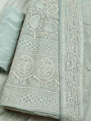 Chikan Work Organza Unstitched Suit With Dupatta