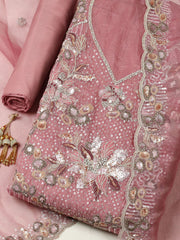 Embroidered Organza Unstitched Suit With Pant & Dupatta