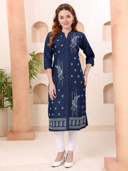 Neck Patti Embroidered Denim Kurta
