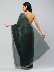 Swarovski Border Art-Chiffon Plain Saree