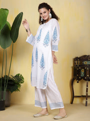 Printed Cotton Blend Kurta With Pants