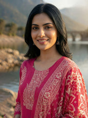 Printed Cotton Blend Kurta With Pant & Dupatta