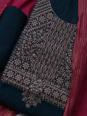 Neck Embroidered Chanderi Unstitched Suit With Dupatta