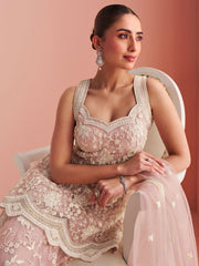Embroidered Net Kurti With Plazzo & Dupatta