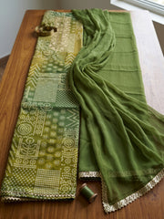 Embroidered Cotton Blend Unstitched Suit With Pant & Dupatta