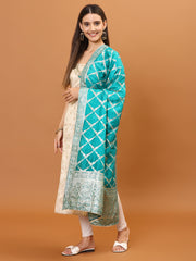 Neck Embroidered Tissue Unstitched Suit Piece With Woven Dupatta