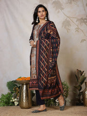 Printed Cotton Blend Kurta With Pants & Dupatta