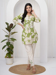 Printed Cotton Blend Kurta With Pants
