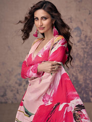 Bold Floral Print Chinon Suit With Pant & Dupatta