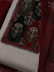 Patch Neck Cotton Blend Unstitched Suit With Dupatta