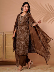 Printed Cotton Blend Kurta With Pant & Dupatta