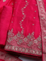 Embroidered Art Silk Unstitched Suit With Dupatta