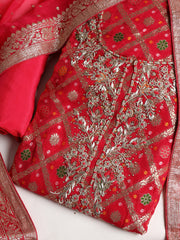 Neck Embroidered Georgette Unstitched Suit With Dupatta