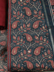 Printed Chanderi Unstitched Suit With Pant & Dupatta
