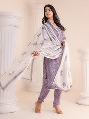 Printed Cotton Blend Kurta With Pants & Dupatta