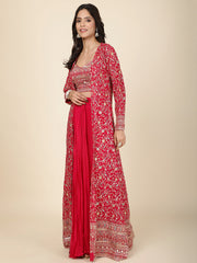 Zari Jaal Embroidered Georgette Kurta With Skirt & Dupatta