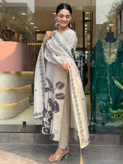 Printed Art Silk Kurta With Pants & Dupatta