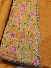 Neck Embroidered Chinnon Unstitched Suit With Dupatta