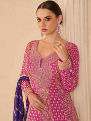 Embroidered Georgette Kurta With Gharara & Dupatta