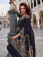 Embroidered Crepe A Line Dress With Dupatta