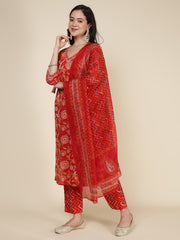 Printed Cotton Blend Kurta With Pants & Dupatta