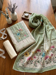 Printed Linen Unstitched Suit With Dupatta