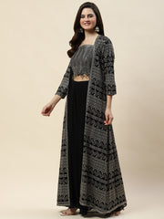 Sequin Embroidery Georgette Crop Top With Sharara & Jacket