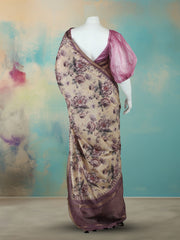 Digital Printed Art Silk Lavender Beige Saree