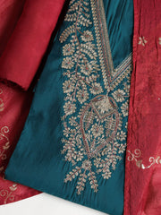 Neck Embroidered Cotton Blend Unstitched Suit With Dupatta