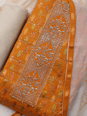 Neck Embroidered Cotton Blend Unstitched Suit With Dupatta