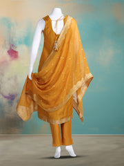 Embroidered Banarasi Kurta With Pant & Dupatta