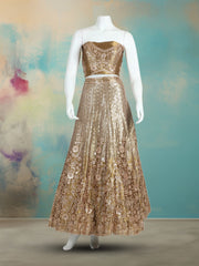 Golden Sequin Embroidered Lehenga Choli with Net Dupatta