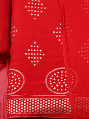 Embroidered Chanderi Red Unstitched Suit With Pant & Dupatta