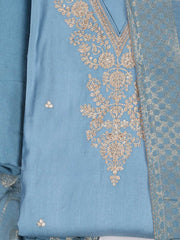 Embroidered Chanderi Unstitched Suit With Pant & Dupatta