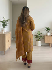 Embroidered Cotton Kurta With Pant & Dupatta