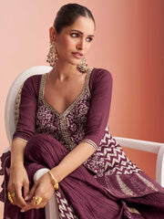 Embroidered Chinon Kurti With Gharara & Dupatta