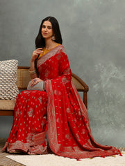 Stone Work Satin Embroidery Saree