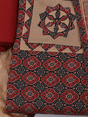 Embroidered Cotton Blend Black Beige Unstitched Suit With Pant & Dupatta