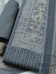 Embroidered Linen Blend Unstitched Suit With Pant Dupatta