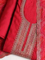 Embroidered Chanderi Unstitched Suit With Dupatta
