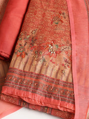 Printed Booti Chanderi Unstitched Suit With Dupatta