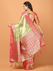Plain Zari Border Banarasi Woven Saree